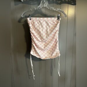 Adika pink & white checkered adjustable cinch mini skirt